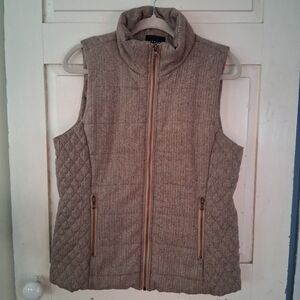 Lemon Tart Tan Quilted Wool Blend Herringbone Tweed Vest for Women Size L